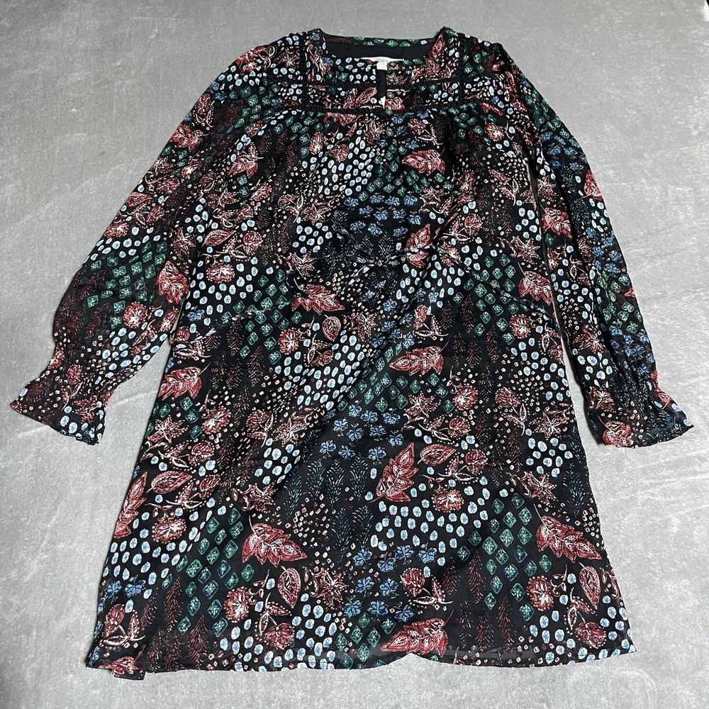 Ann Taylor Loft Dress Womens Small Black Floral Whimsigoth Long Sleeve‎ Lined